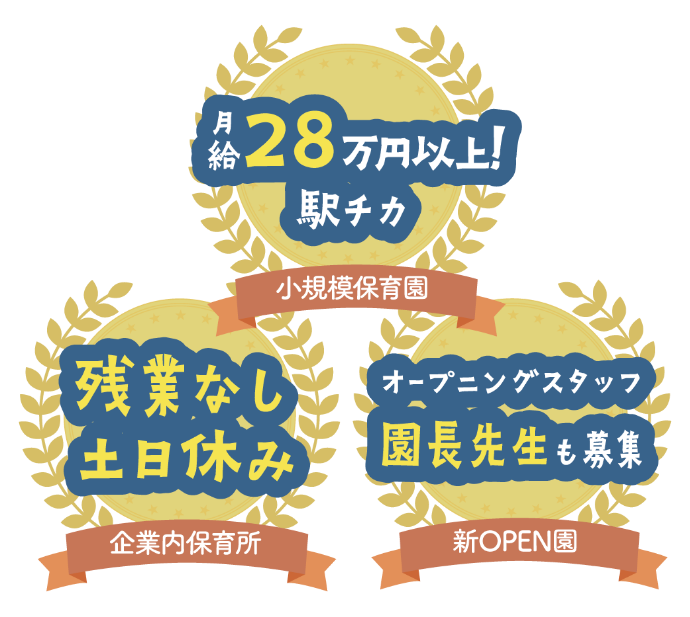 月給24万, 駅チカ, 残業なし, 土日休み, 小規模保育園, 認可保育園, 企業内保育所, 新OPEN園, オープニングスタッフ, 園長先生も募集
